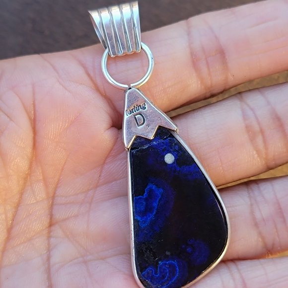 Amazing large azurmalachite Native American handmade 925 sterling silver pendant - Picture 8 of 16